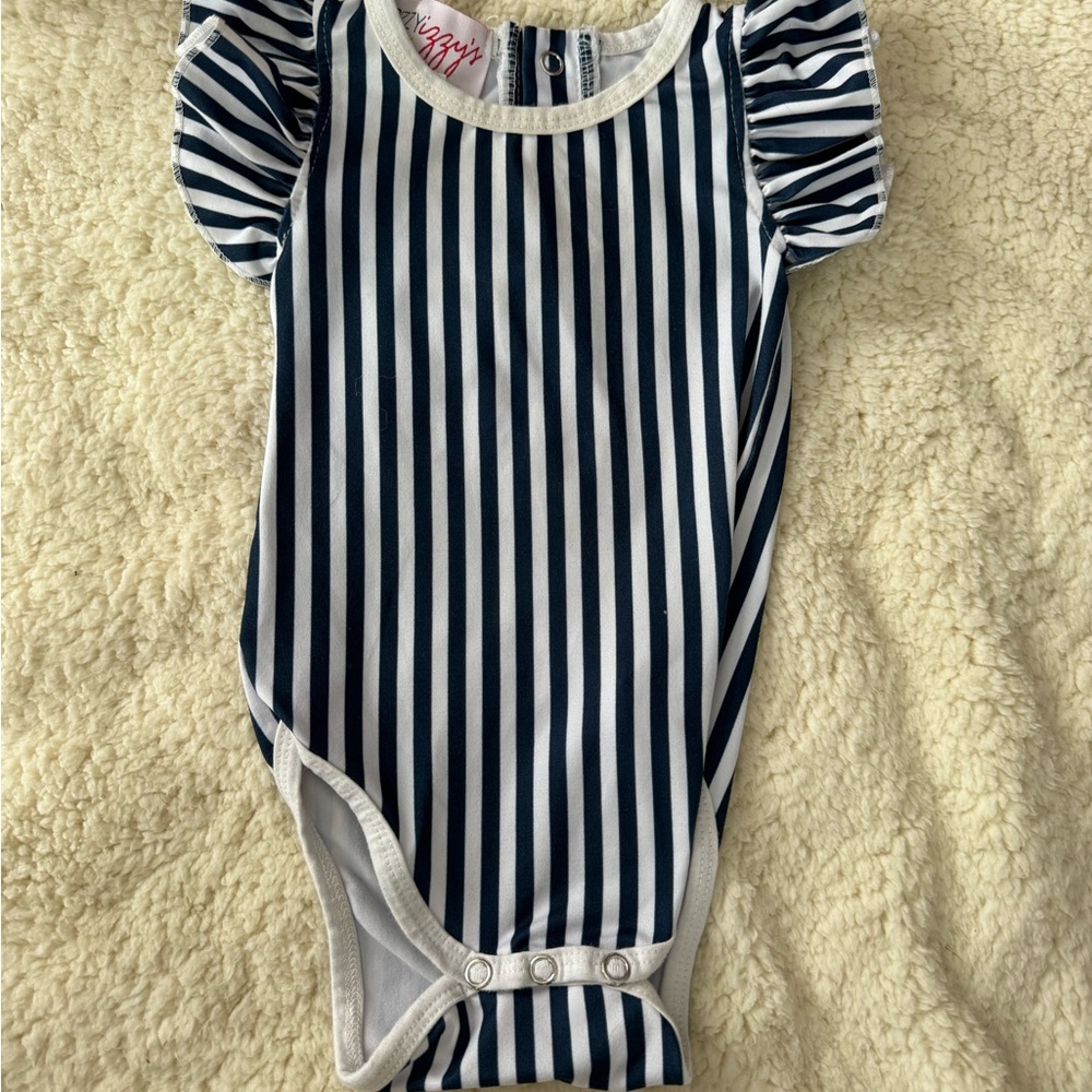 Striped Navy and White Kids One Piece